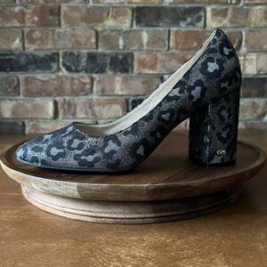 Cole Haan Alanna Brocade Pumps II Black Silver Leopard Block Heels Womens 9 B